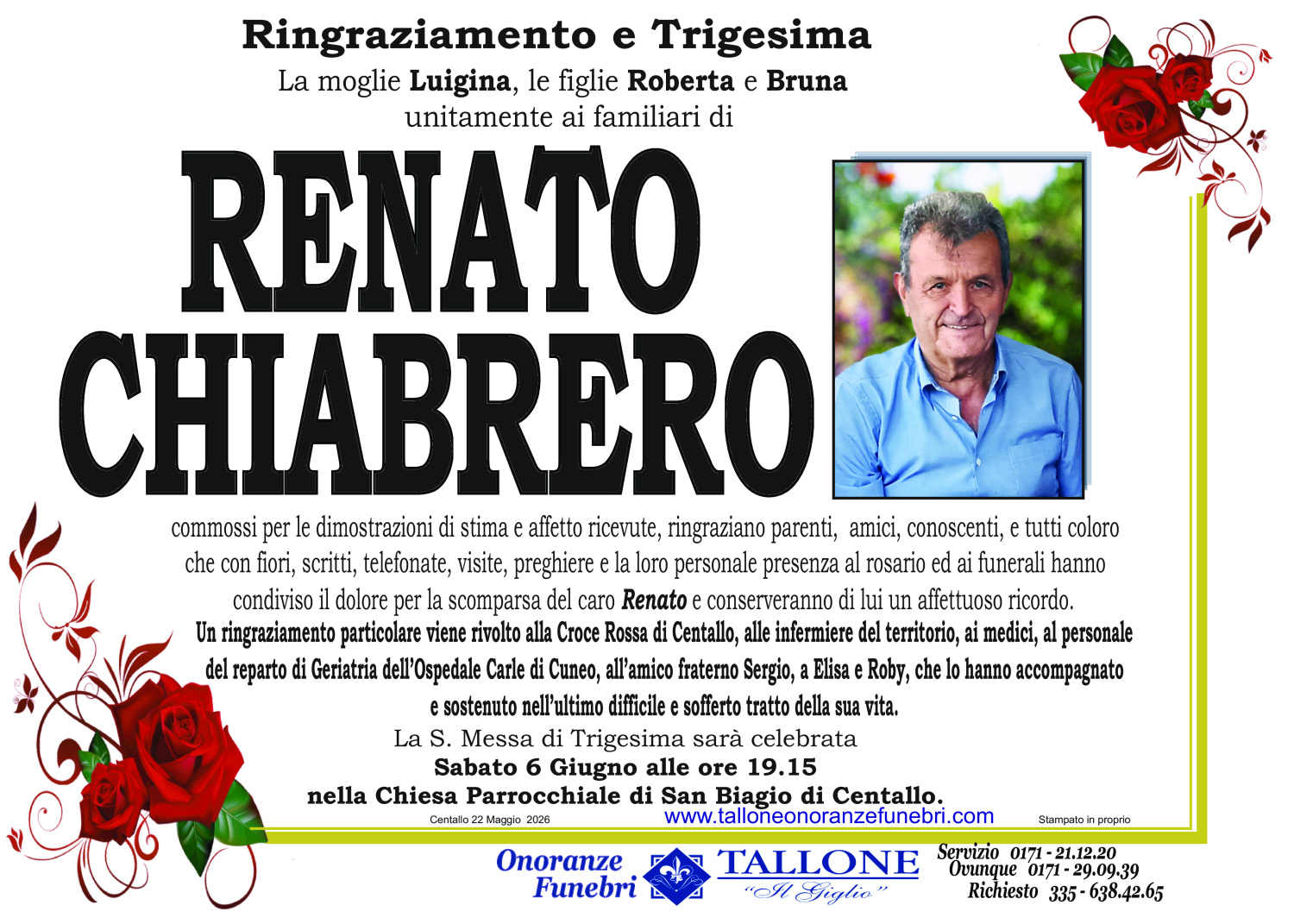 <br />
<b>Warning</b>:  Undefined variable $info in <b>/home/tallone/public_html/ringraziamenti.php</b> on line <b>68</b><br />
Renato Chiabrero